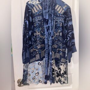 John Mark Blue Boho Kimono Duster Cardigan Patchwork Embroidered Longline 1X